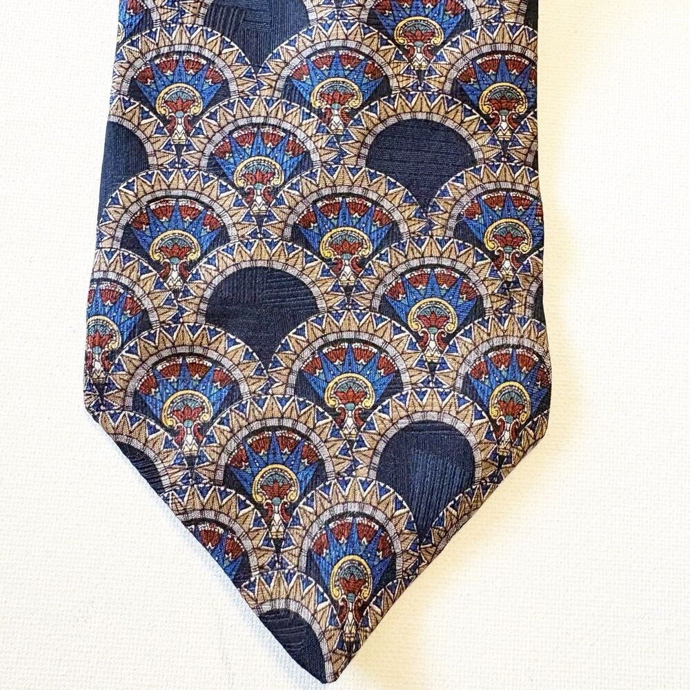 Guy Laroche Diffusion Silk Neck Tie Black Tan Blue  Red Geometric Classic Office